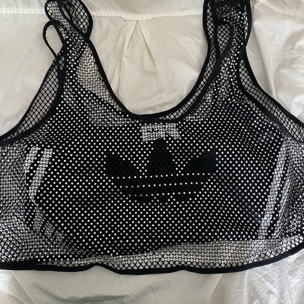 Adidas Black Mesh Crop Top with Rhinestones & sports bra - XL